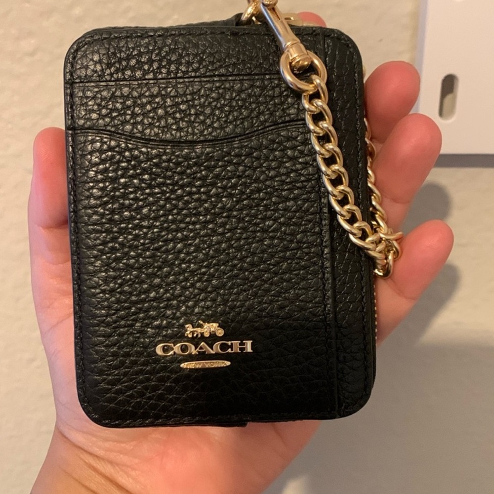 Coach Black zip card case with gold hardware